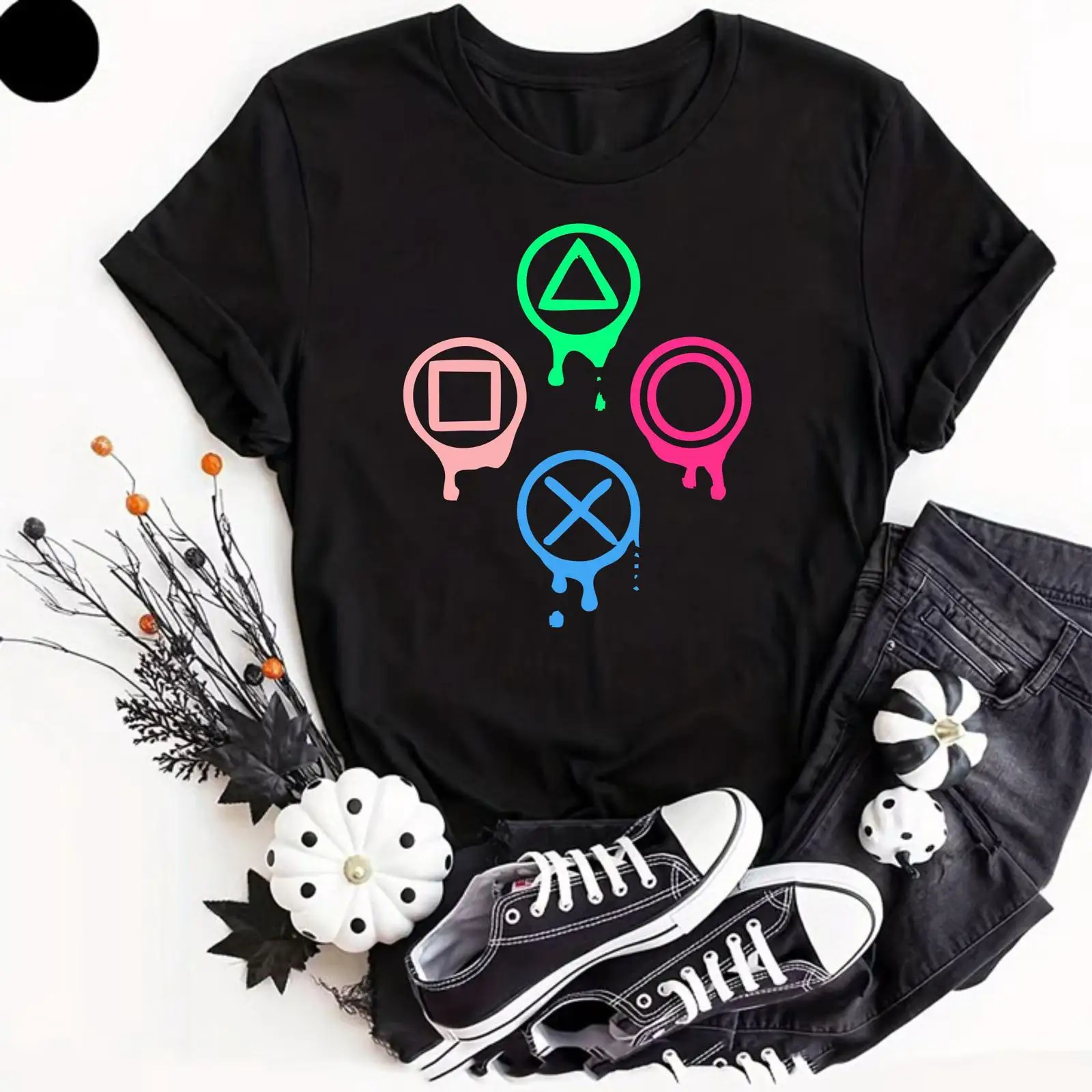 Retro Gaming Icons - Kaos Ikon Pengontrol Game Neon, Kutipan