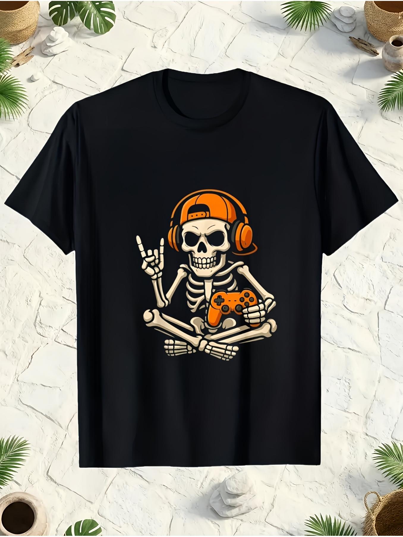 Retro Gaming Icons - Kaos Pria dengan Motif Tengkorak untuk