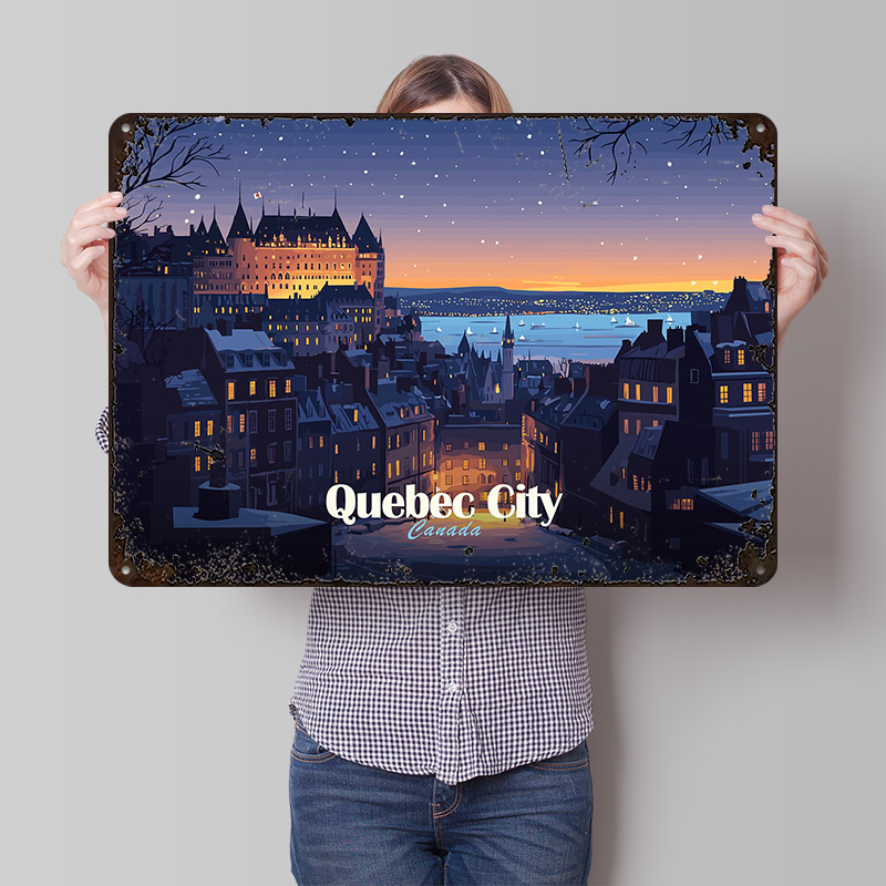 Retro Gaming Quebec - Poster Cetak Kota Quebec di Malam