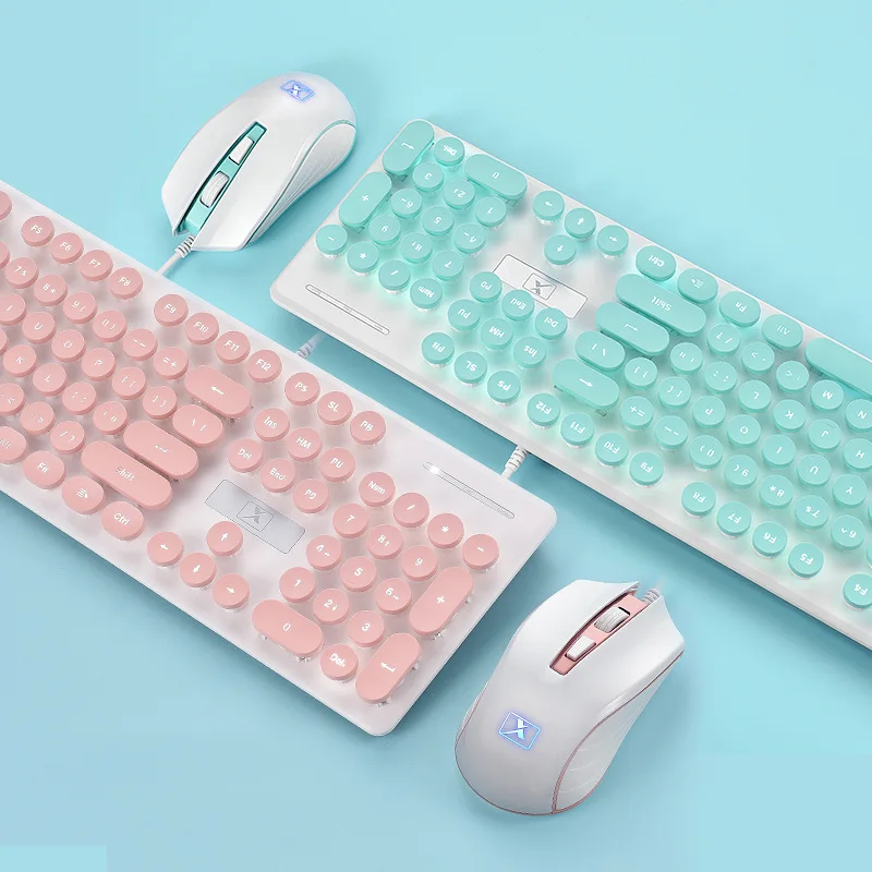 Retro Gaming Mini Pc - Keyboard Gaming Berkabel Retro Merah Muda