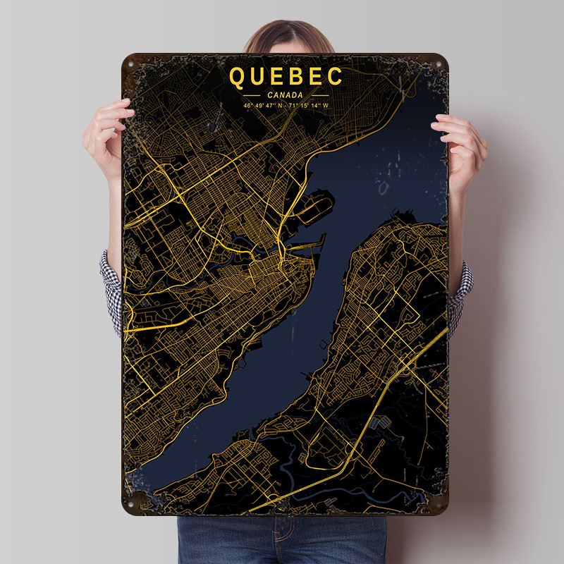 Retro Gaming Quebec - Poster Peta Emas Quebec, Papan Logam