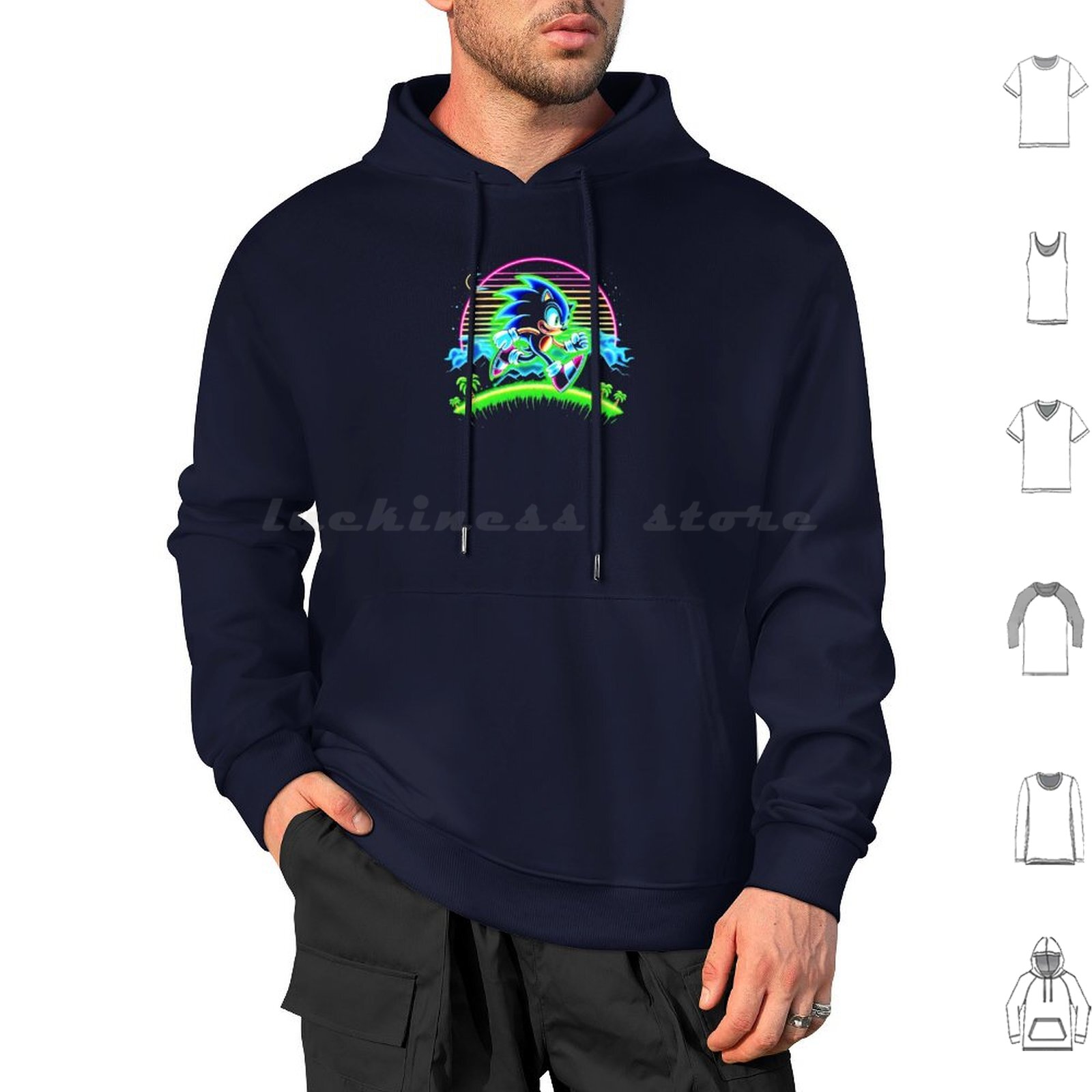 Retro Gaming Icons - Hoodie Neon Lengan Panjang The Hedgehog