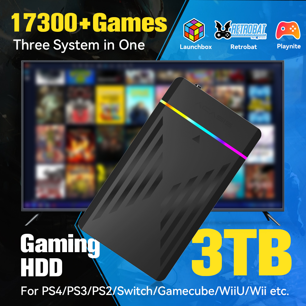 Retro Gaming Mini Pc - HDD Gaming portabel 3TB, konsol Game