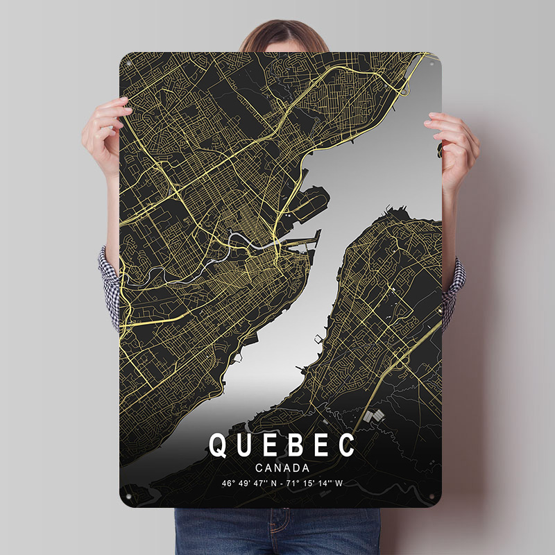 Retro Gaming Quebec - Poster Cetak Peta Kota Perak Quebec,